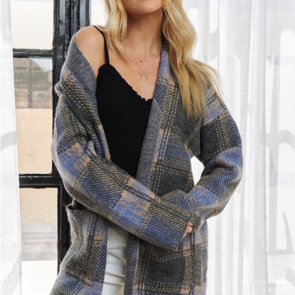 Plus Size Checked Sweater Cardigan - Picture 4 of 10
